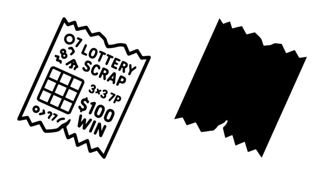 Lottery scratch tickets set with win and numbers, gambling and chance icons