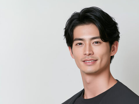 日本人男性, 男性, 若い男性, イケメン, 俳優風, ポートレート, 人物, 顔, 笑顔, ビジネスマン, ビジネス, スーツ, ジャケット, ファッション, ヘアスタイル, 黒髪, 茶髪, 金髪, 清潔感, 爽やか, 美容, メンズビューティー, モデル, スタジオ撮影, 白背景, ベージュ背景, コピースペース, バナー素材, 広告, 広告素材, 人物素材, プロフィール, 証明写真風, 上