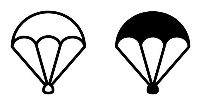 Parachute line icon and silhouette set for skydiving and travel safety