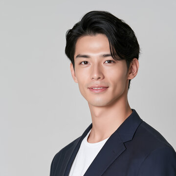 日本人男性, 男性, 若い男性, イケメン, 俳優風, ポートレート, 人物, 顔, 笑顔, ビジネスマン, ビジネス, スーツ, ジャケット, ファッション, ヘアスタイル, 黒髪, 茶髪, 金髪, 清潔感, 爽やか, 美容, メンズビューティー, モデル, スタジオ撮影, 白背景, ベージュ背景, コピースペース, バナー素材, 広告, 広告素材, 人物素材, プロフィール, 証明写真風, 上