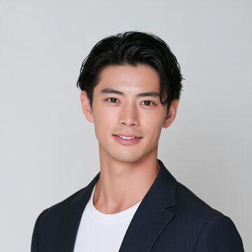 日本人男性, 男性, 若い男性, イケメン, 俳優風, ポートレート, 人物, 顔, 笑顔, ビジネスマン, ビジネス, スーツ, ジャケット, ファッション, ヘアスタイル, 黒髪, 茶髪, 金髪, 清潔感, 爽やか, 美容, メンズビューティー, モデル, スタジオ撮影, 白背景, ベージュ背景, コピースペース, バナー素材, 広告, 広告素材, 人物素材, プロフィール, 証明写真風, 上