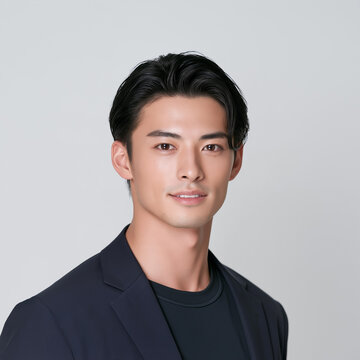 日本人男性, 男性, 若い男性, イケメン, 俳優風, ポートレート, 人物, 顔, 笑顔, ビジネスマン, ビジネス, スーツ, ジャケット, ファッション, ヘアスタイル, 黒髪, 茶髪, 金髪, 清潔感, 爽やか, 美容, メンズビューティー, モデル, スタジオ撮影, 白背景, ベージュ背景, コピースペース, バナー素材, 広告, 広告素材, 人物素材, プロフィール, 証明写真風, 上