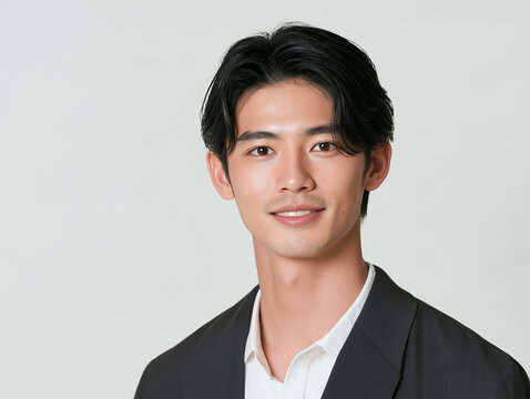 日本人男性, 男性, 若い男性, イケメン, 俳優風, ポートレート, 人物, 顔, 笑顔, ビジネスマン, ビジネス, スーツ, ジャケット, ファッション, ヘアスタイル, 黒髪, 茶髪, 金髪, 清潔感, 爽やか, 美容, メンズビューティー, モデル, スタジオ撮影, 白背景, ベージュ背景, コピースペース, バナー素材, 広告, 広告素材, 人物素材, プロフィール, 証明写真風, 上