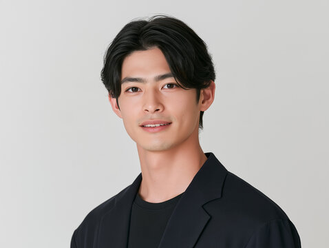 日本人男性, 男性, 若い男性, イケメン, 俳優風, ポートレート, 人物, 顔, 笑顔, ビジネスマン, ビジネス, スーツ, ジャケット, ファッション, ヘアスタイル, 黒髪, 茶髪, 金髪, 清潔感, 爽やか, 美容, メンズビューティー, モデル, スタジオ撮影, 白背景, ベージュ背景, コピースペース, バナー素材, 広告, 広告素材, 人物素材, プロフィール, 証明写真風, 上
