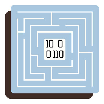 Binary code inside a square labyrinth vector illustration. Cybersecurity, data encryption, software development, digital logic, complex algorithms, information privacy. Digital digits in puzzle