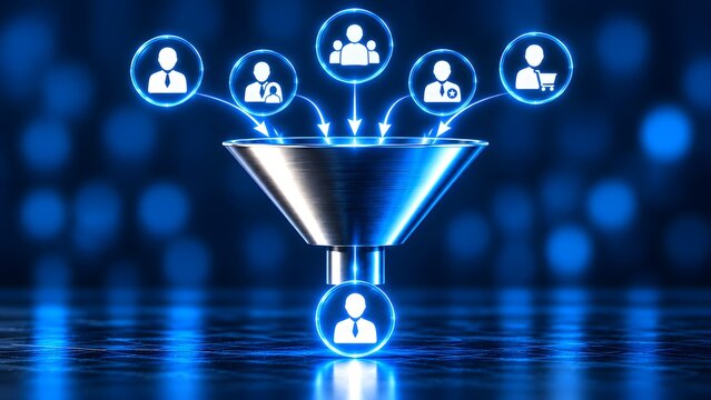 3D sales funnel qualifying diverse customer profiles into leads