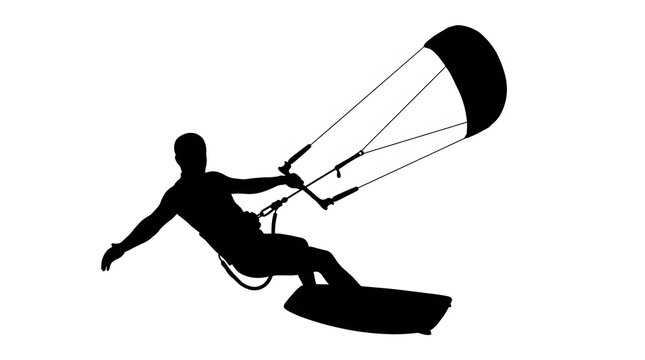 Silhouette of a person kitesurfing across the water during summer
