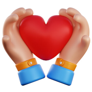 Hands Holding Red Heart 3D Illustration