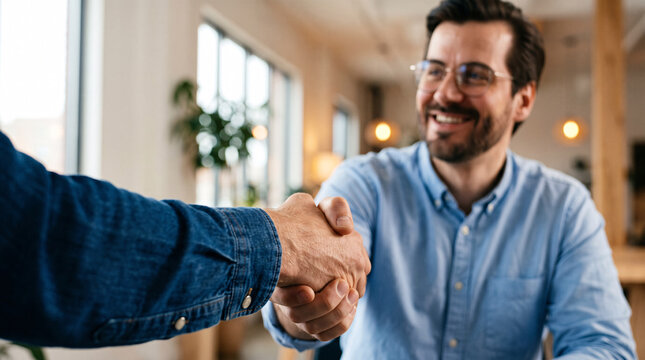 Poign&eacute;e de main lors d'une rencontre professionnelle &agrave; l'int&eacute;rieur