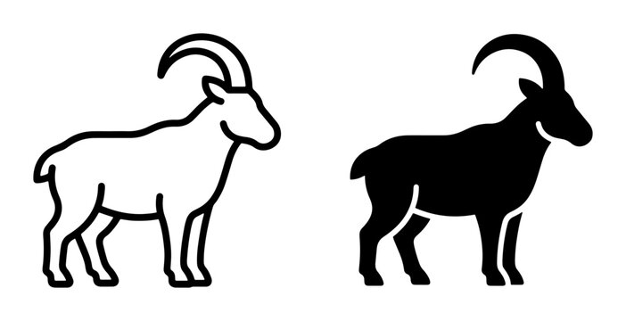 Ibex and goat silhouettes set, animal icons for wildlife or farm themes