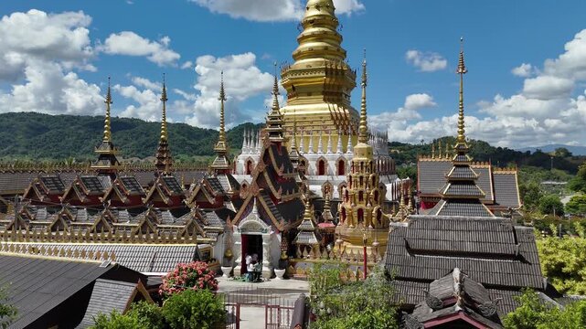 Beautiful pagoda situated at Wat Phra That Si Wiang Mun temple in Mae Chan district of Chiang Rai province of Thailand. This temple is combining Lanna and Tai Yai styles.