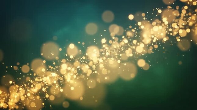 Abstract Cinematic Background with Dreamy Golden Bokeh Particles and Soft Teal Light Effects