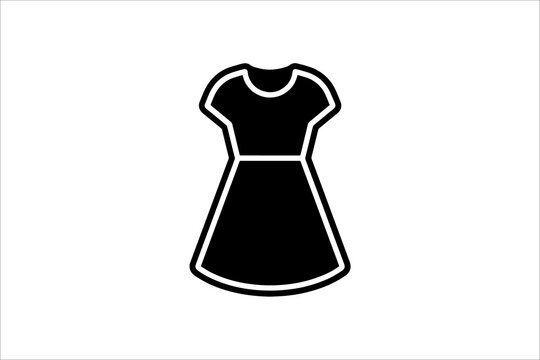 Simple black and white dress icon with short sleeves and flared skirt