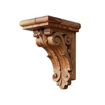 Ornate wooden corbel bracket isolated on black background