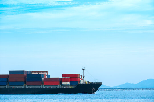 Aerial view of the freight shipping transport system cargo ship container. international transportation Export-import business, logistics, transportation industry concepts	