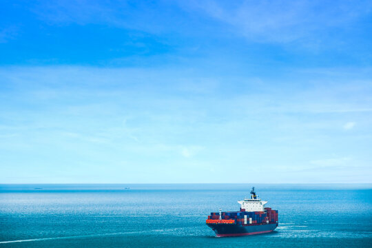 Aerial view of the freight shipping transport system cargo ship container. international transportation Export-import business, logistics, transportation industry concepts	