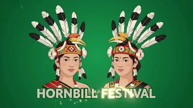 Hornbill Festival Nagaland India Tribal Women Headdress Cultural Event 2D Animation Motion Graphic Loop
