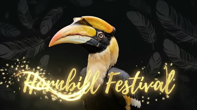 Hornbill Festival Nagaland tribal culture celebration bird golden typography feathers motion graphic background loop
