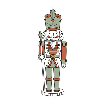 Rustic Boho Nutcracker Toy Icon Minimalist Line Art Christmas Soldier Vector Earthy Tones