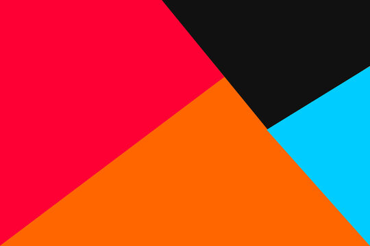 A sleek modern image featuring a clean abstract composition of bold geometric color blocks in vibrant red, orange, cyan blue, and black.