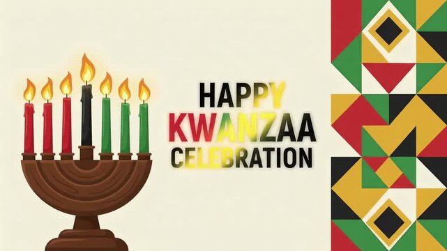 Happy Kwanzaa Celebration Kinara candles African American holiday tribal pattern 2D animation motion graphic loop
