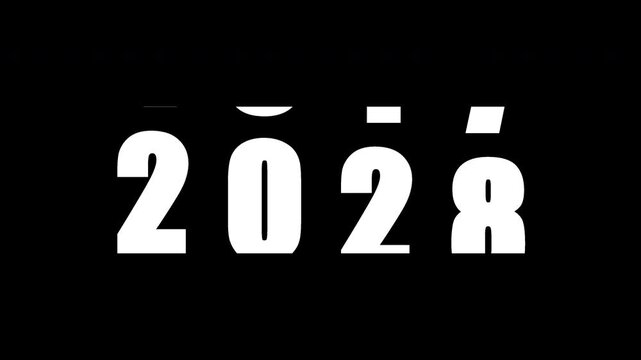 Digital rolling number counter revealing year 2028 with transparent background