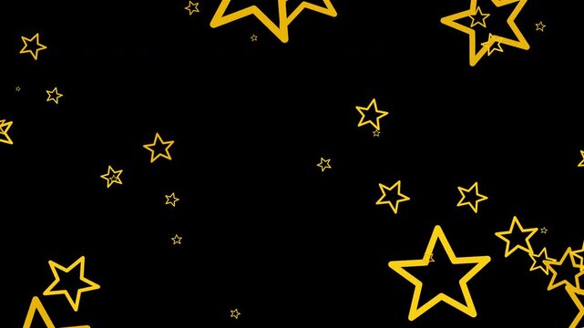 Golden star outlines floating and falling overlay on transparent background