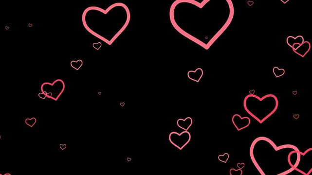 Pink heart outline particles floating upward on transparent alpha channel