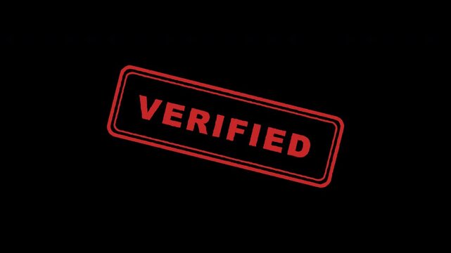 Red verified stamp symbol stamping motion graphics with transparent background