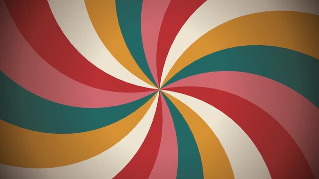 Retro vintage colorful spiral sunburst rotating with curved rays overlay