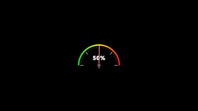 Speedometer percentage gauges pack with needles on transparent background