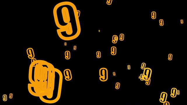 Yellow number nine digits floating smoothly over a transparent background
