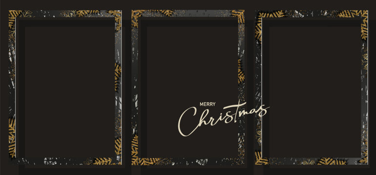 Merry Christmas 2027. Textured frames with gold snowflakes. Individual design elements