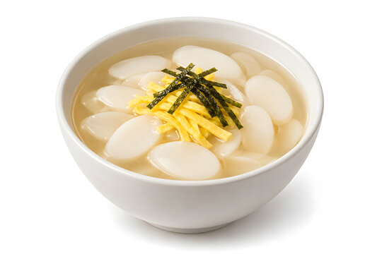 Korean Tteokguk Rice Cake Soup Bowl Isolated on White 3D Render