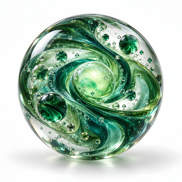 Cosmic Glass Sphere with Emerald Jade and Mint Marble Swirls