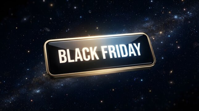 Black Friday button floating space background cosmic stars