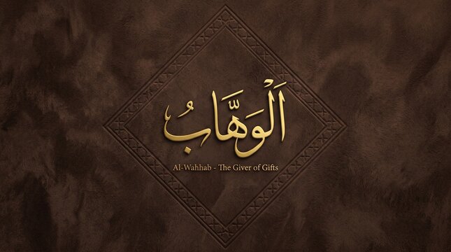 Gold 3D Arabic Calligraphy Al-Wahhab The Bestower on Dark Brown Suede - Asmaul Husna
