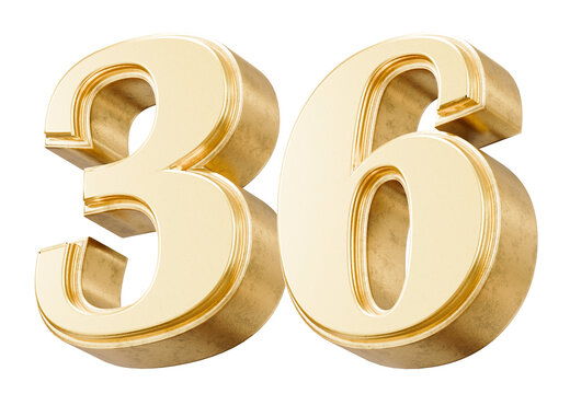 Metallic gold number 36 with beveled edges