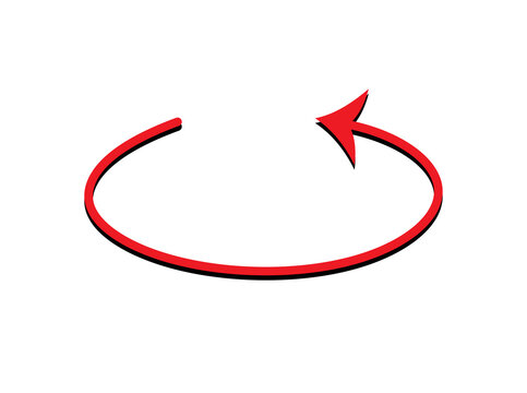 Red elliptical arrow with thin black outline moving in clockwise direction for loop processes and continuous system cycle symbols.
