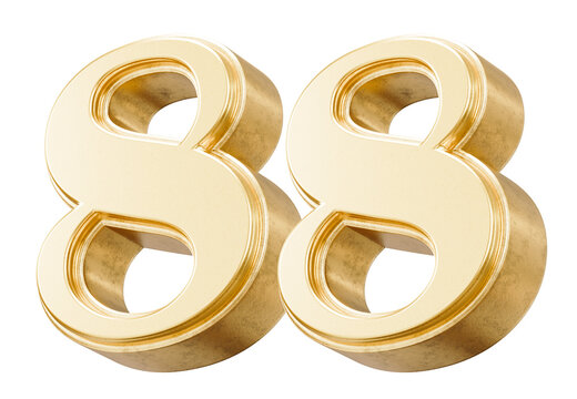 Metallic gold number 88 three dimensional render
