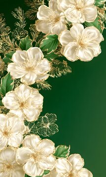 Frame of white flowers on green