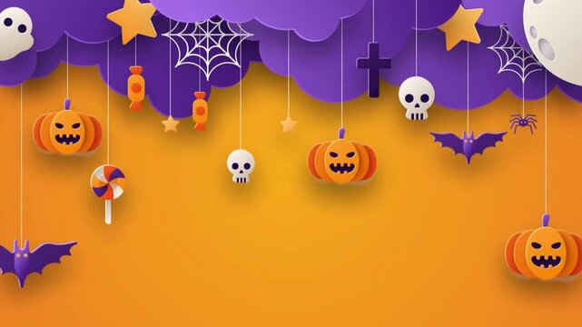 Halloween floating decorations pumpkins candy bats skeletons moon