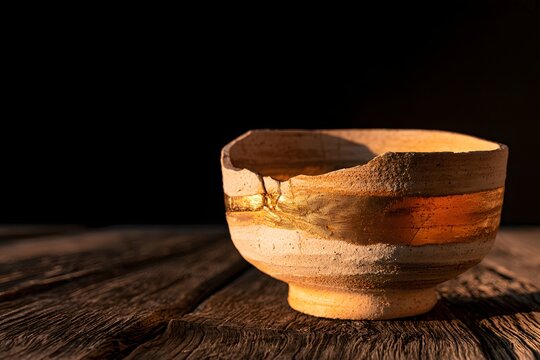 Ceramic bowl repaired with gold kintsugi