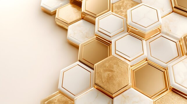 3D background of white and gold hexagons