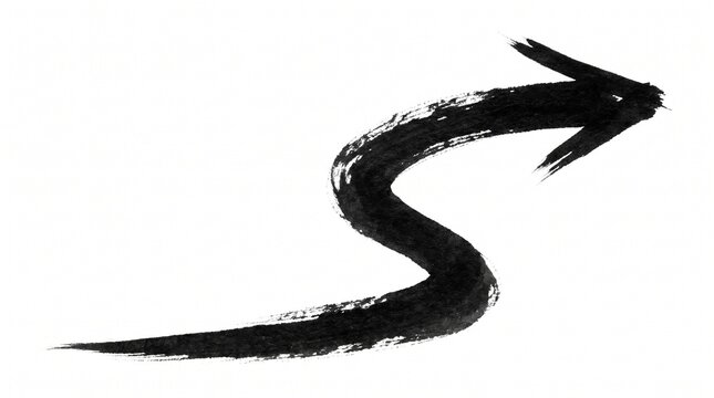 Black ink arrow pointing right with textured brush strokes on white background