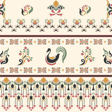 Seamless patterns, ethnic tribal textile designs, and decorative borders