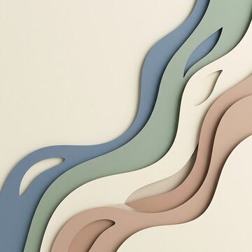 Layered paper cut waves in blue, green and tan tones