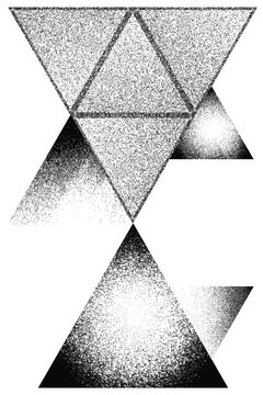 Sprayed black triangles composition .Graffiti art design . Noise textured ,Spray effect .Grunge texture .Art design triangular forms.Distressed element .Rough roller paint triangles .Vector
