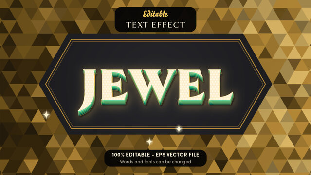 Jewel luxury editable text effect, ivory rhinestone letters with gold keylines and emerald 3D steps