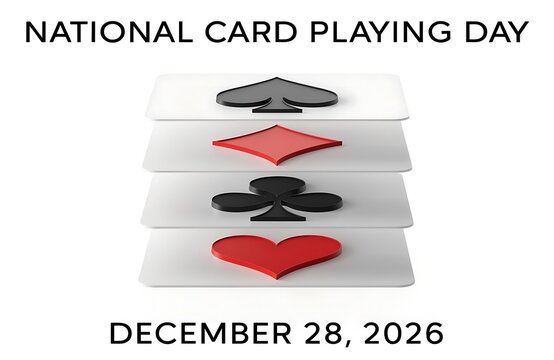 Playing cards with suit symbols for national card day leisure time game gambling entertainment celebration typography minimalist activity
